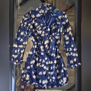 Floral Sweet heart Neck Long Sleeve Dress Collard